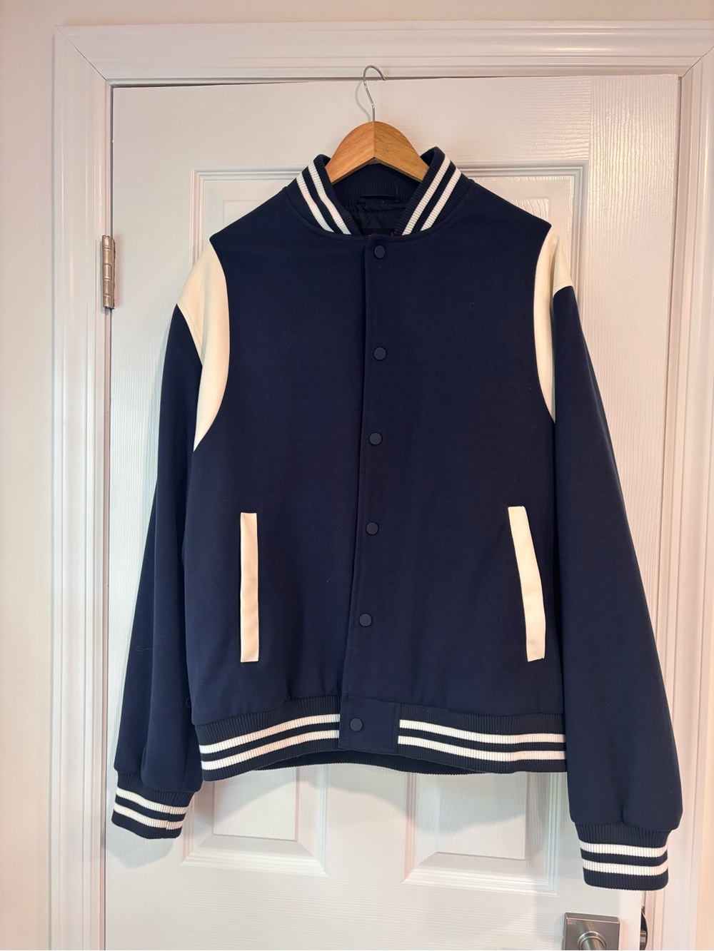 Diamond Supply Co. Varsity Jacket in a classic navy blue and white size XL